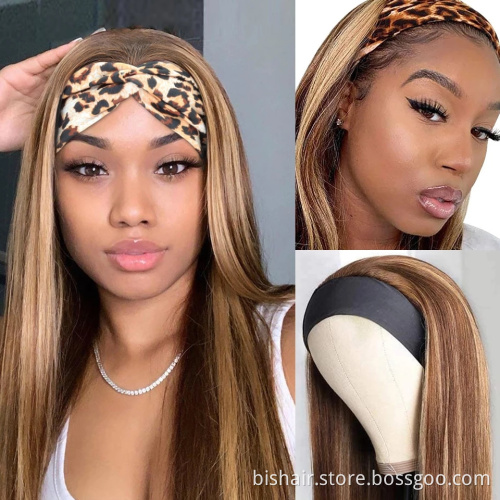 Wholesale machine-made headband wigs 100% human hair straight hair wigs gradient color 150% dense holiday hair 4-27 color wigs